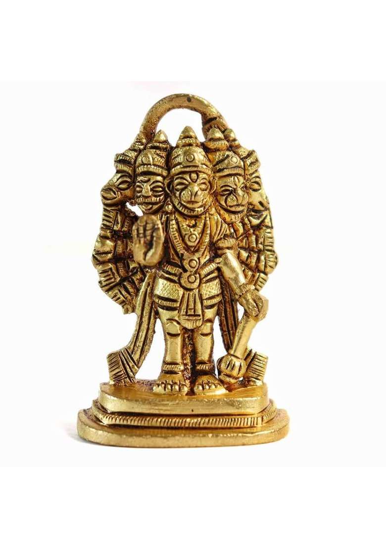The Spiritual Living Brass Panchmukhi Hanuman Idol Panch Mukhi Hanuman Ji For Car Dashboard Vastu Decorative Showpiece - 6.35 Cm(Brass Gold) - Indya