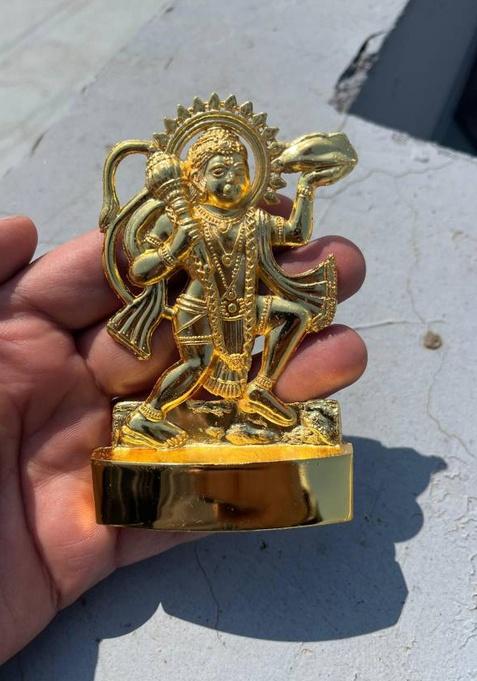 Chkoteravatiya Hanuman Ji Metal Idol Gold Plated 11Cm X 7Cm Idol For Prayer Room Decorative Showpiece - 10 Cm(Metal Gold)