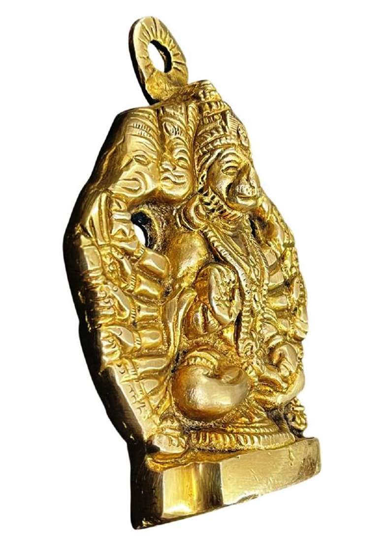 Numeroastro Panchmukhi Hanuman Ji Idol In Brass Wall Hanging (12 Cms) Decorative Showpiece - 12 Cm(Brass Gold) - Indya