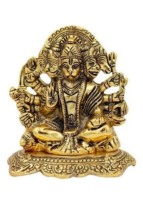 Rmcg Traders Metal Panchmukhi Hanuman Ji Murti/Bajrangwali Idol For Wall Hanging And Gifts Decorative Showpiece - 14 Cm(Metal Gold)