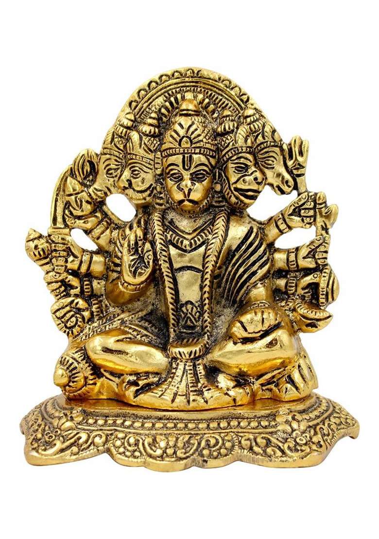 Rmcg Traders Metal Panchmukhi Hanuman Ji Murti/Bajrangwali Idol For Wall Hanging And Gifts Decorative Showpiece - 14 Cm(Metal Gold) - Indya