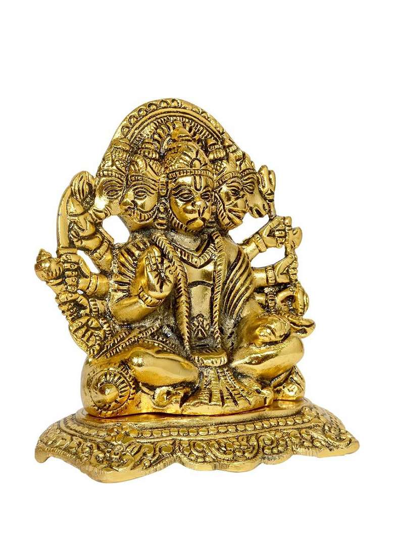 Rmcg Traders Metal Panchmukhi Hanuman Ji Murti/Bajrangwali Idol For Wall Hanging And Gifts Decorative Showpiece - 14 Cm(Metal Gold) - Indya