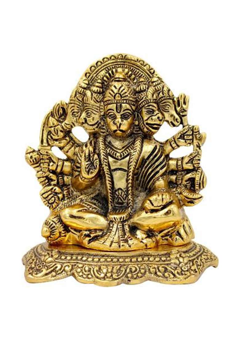 Rmcg Traders Metal Panchmukhi Hanuman Ji Murti/Bajrangwali Idol For Wall Hanging And Gifts Decorative Showpiece - 14 Cm(Metal Gold) - Indya