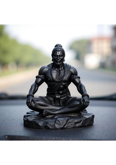 Craftomanic Lord Hanuman Idol For Car Dashboard Home Office Desk Hanuman Murti For Peace Decorative Showpiece - 10 Cm(Polyresin Black)