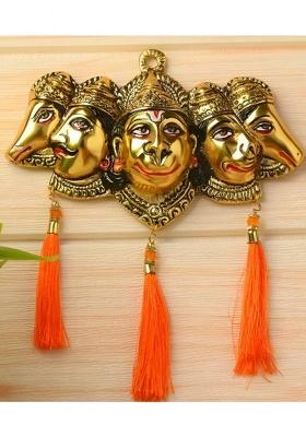 Laxa Vastu Santi Panchmukhi Hanuman Ji Idol Wall Hanging Decorative Showpiece - 19 Cm(Metal Gold)