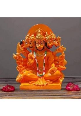 Chank Resin Lord Panchmukhi Hanuman Ji Idol Panchmukhi Hanuman Ji Decorative Showpiece - 15 Cm(Resin Orange)