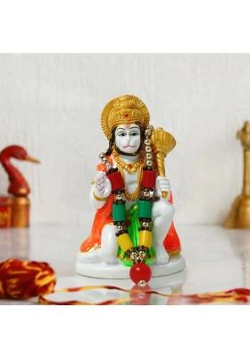 Sudaya Hanuman Ji Murti Idol Bajrangbali Sankat Mochan Bhagwan Idol Home Temple Decorative Showpiece - 8.1 Cm(Marble Multicolor)