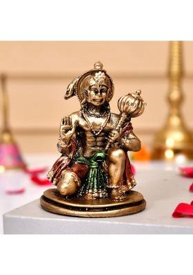 Ascension Antique Sitting Hanuman Ji Statue For Car Dashboard Bajrangbali Murti For Home Decorative Showpiece - 8.5 Cm(Resin Multicolor)