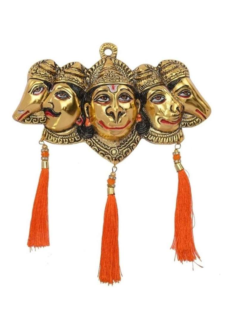Laxa Golden Metal Vastu Shanti Panchmukhi Hanuman Ji Idol For Home Decor Decorative Showpiece - 18 Cm(Metal Gold) - Indya