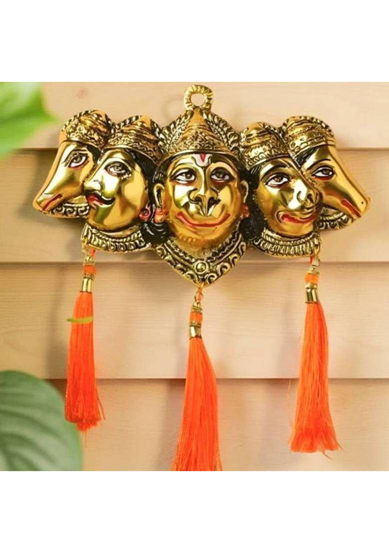 Laxa Golden Metal Vastu Shanti Panchmukhi Hanuman Ji Idol For Home Decor Decorative Showpiece - 18 Cm(Metal Gold) - Indya