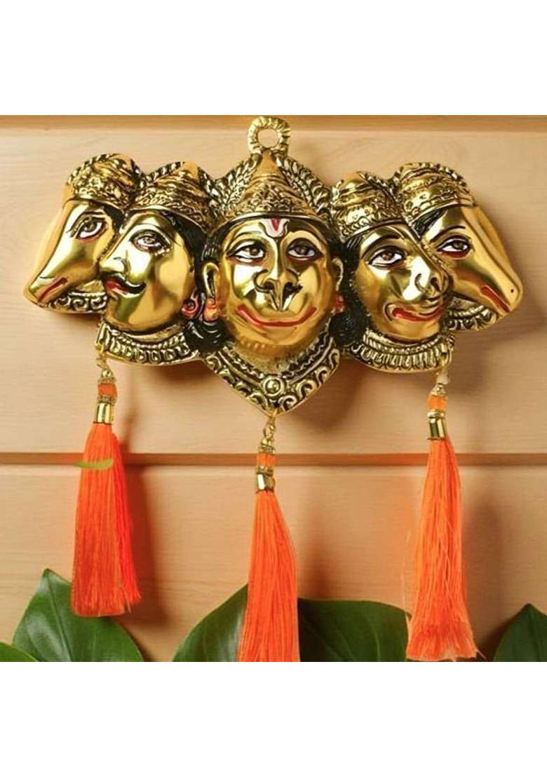 Laxa Golden Metal Vastu Shanti Panchmukhi Hanuman Ji Idol For Home Decor Decorative Showpiece - 18 Cm(Metal Gold) - Indya