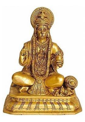 Vrindavan Shopi Made Siddh Shri Hanuman Idol/Brass Bajrang Bali Idol/Shri Hanuman Ji Brass Murti To Protect From All Kind Of Negative Energy/For Good Luck Success And Prosperity Decorative Showpiece - 9 Cm(Brass Gold)