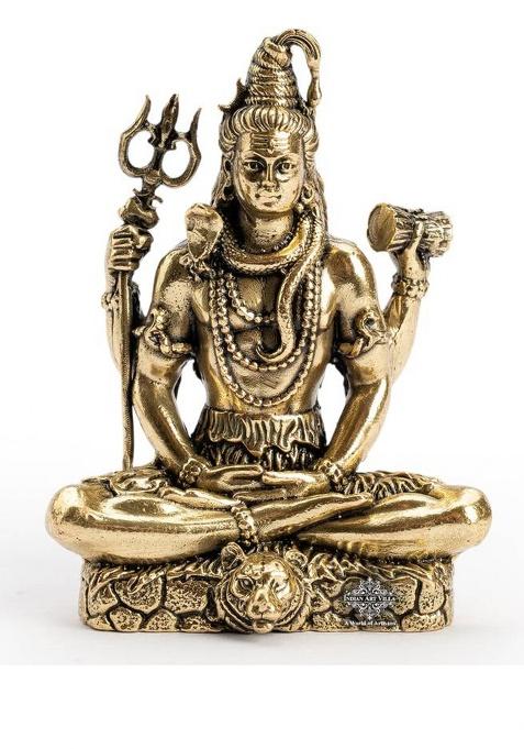 Indianartvilla Brass Shiva Murti 3 Inch For Spritiual & Pooja Decorative Showpiece - 7.62 Cm(Brass Gold)