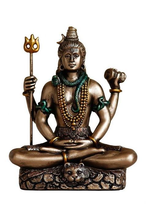 Saugat Traders Shiva Idol For Car Dashboard Home Temple - Shiv Ji Murti - Shiva Statue Gift Decorative Showpiece - 9 Cm(Brass Brown)