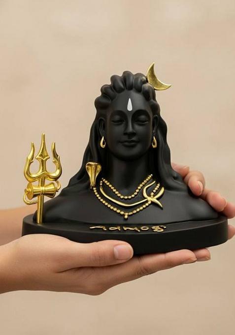 Wearcraftjpr Adiyogi Shiv Ji With Trishul Lord Shiva Idol For Car Dashboard Home Temple Decorative Showpiece - 12 Cm(Resin Black)