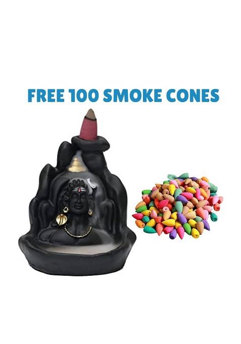 Reeldot Adiyogi Dhyana Mudra Smoke Fountain Figurine With 100 Back Flow Cone S15 Decorative Showpiece - 13 Cm(Marble Black Beige)