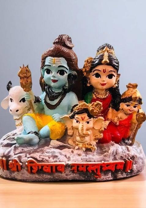 Srimaa Ventures Hand-Painted Multicolor Shiv Parivar Idol Shiva Family On Nandi Maharaj Decorative Showpiece - 9 Cm(Resin Multicolor)
