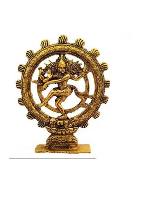 Sksm Metal Handcarved Antique Gold Finish Natraj Statue Lord Shiva Dancing Natraj Decorative Showpiece - 19 Cm(Metal Gold)