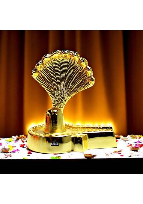 Sbbco Divine Edge Sheshnag Shivling Puja Idol For Home & Office Decorative Showpiece - 6 Cm(Metal Gold)