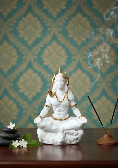 Miss Peach Divine Lord Shiva Meditating Polyresin Statue Home Temple Office Dcor Decorative Showpiece - 9.1 Cm(Polyresin Multicolor)