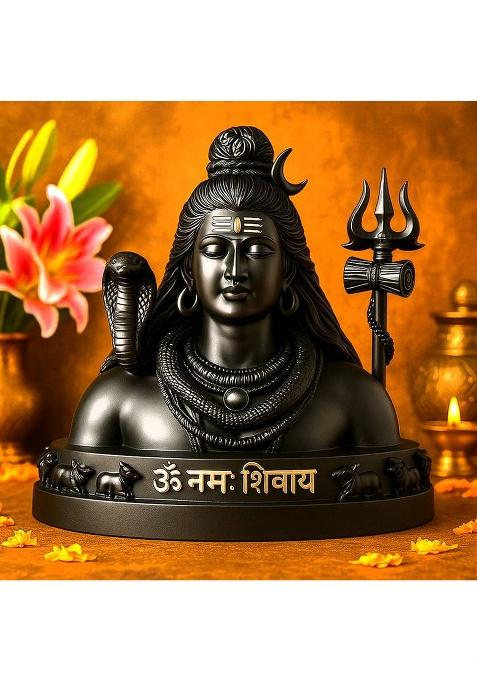 Niharika Handicraft Adiyogi Shiva Idol With Trishul Mahadev Murti For Home & Car Dashboard Decorative Showpiece - 9 Cm(Resin Black)