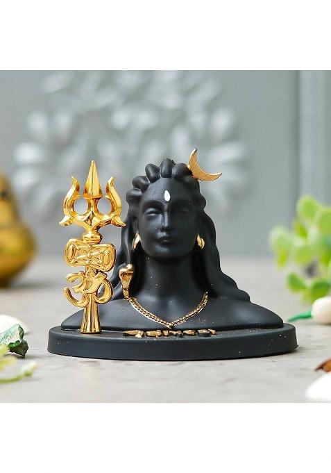 Webelkart Premium Adiyogi Shiva Statue With Trishul For Home And Car Dashboard Decorative Showpiece - 8 Cm(Resin Black Gold)