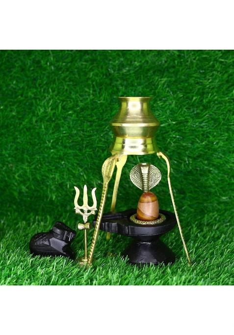 Neelkanth Shivling Stone Narmadeshwar Shivling Set With Jaladhari Naag Nandi Trishul & Water Stand Decorative Showpiece - 8 Cm(Stone Multicolor)