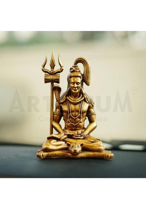 Artarium Meditating Lord Shiva For Car Dashboard Shiva Idol For Home Dcor Decorative Showpiece - 9.9 Cm(Resin Brown)