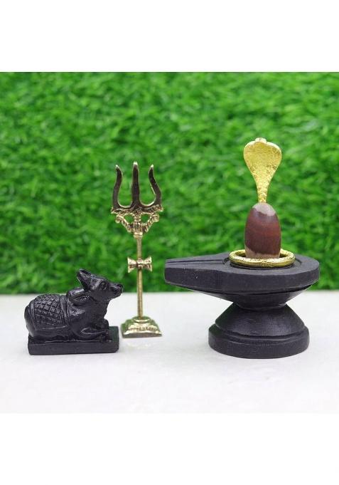 Neelkanth Shivling Stone Original Narmadeshwar Shivling With Jaladhari Naag Nandi Trisul Home For Puja Decorative Showpiece - 10 Cm(Stone Multicolor)