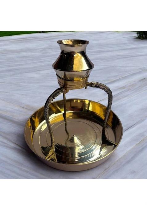 Gupangam Brass Shivling Jaldhari Stand For Shiv Ji Jalabhishek Lota And Plate Decorative Showpiece - 12 Cm(Brass Gold)