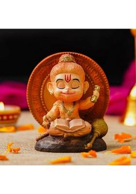 Zuru Bunch Lord Hanuman Ji Book Reading Hanuman Ji Statue Idol For Car Dashboard Home Decorative Showpiece - 10 Cm(Resin Orange Brown Gold)