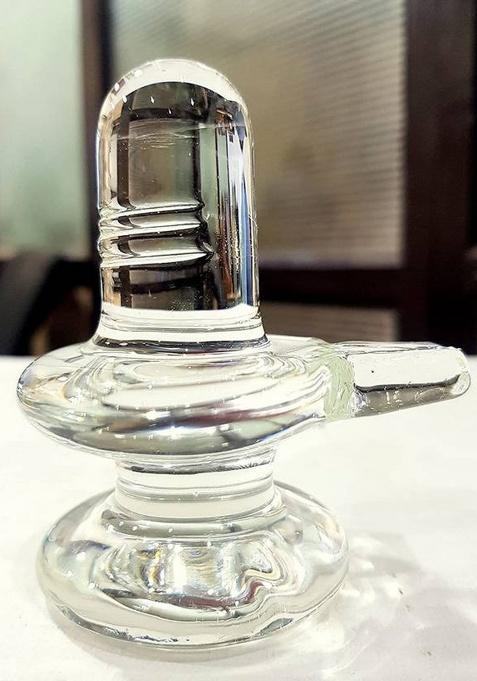 Puchchi Glass Shiva Lingam Shiv Ling Murti Idol Statue Sculpture -3 Inches Decorative Showpiece - 7.6 Cm(Glass Clear)