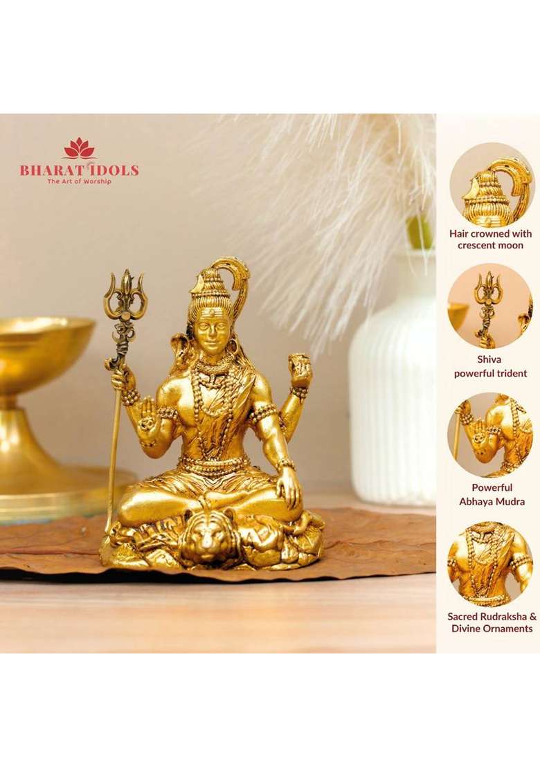 Bharat Idols Shiv Ji Small Decorative Showpiece - 6.5 Cm(Brass Gold) - Indya