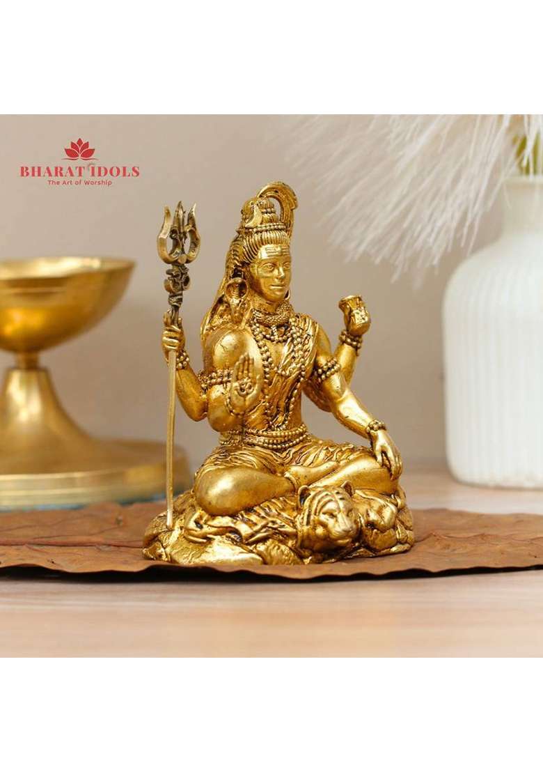 Bharat Idols Shiv Ji Small Decorative Showpiece - 6.5 Cm(Brass Gold) - Indya