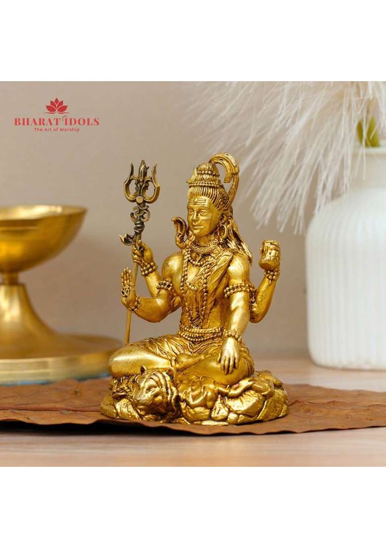 Bharat Idols Shiv Ji Small Decorative Showpiece - 6.5 Cm(Brass Gold) - Indya