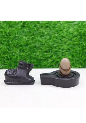Neelkanth Shivling Stone 1.5 Inch Narmadeshwer Shivling Narmada Stone With Jaladhari & Nandi For Home Decorative Showpiece - 5 Cm(Stone Multicolor)