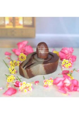 Neelkanth Shivling Stone Narmadeshwar Shivling 1.5 Inch With 3 Inch Jaladhari Shivling For Temple & Puja Decorative Showpiece - 4 Cm(Stone Brown)