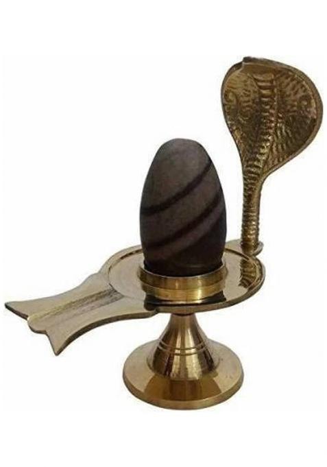 Daridra Bhanjan Narmadeshwar Shiva Ling Brass Jalheri Shivling Stand / Shivling With Brass Decorative Showpiece - 8 Cm(Brass Gold)