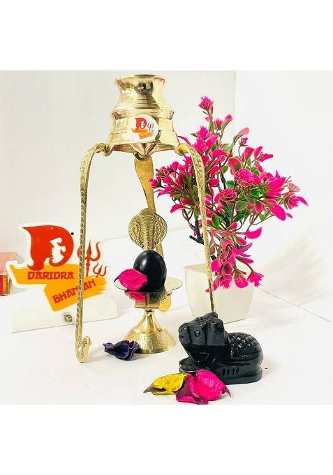 Sbbco 100% Brass Tripai Jal Abhishek Lota Stand / Black Stone With Brass Stand Nandi Decorative Showpiece - 25 Cm(Brass Gold)