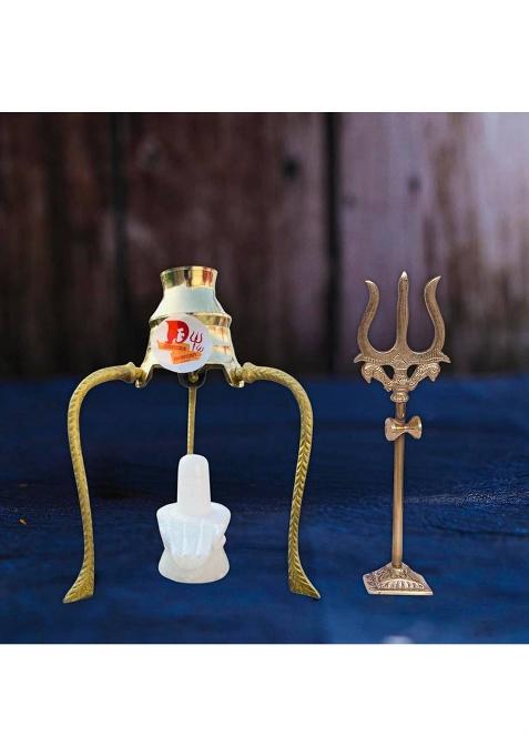 Elitetouch Pooja Items Shivling Shiva Lingam Stand Shiva Lingam Banaling For Home Temple Decorative Showpiece - 7 Cm(Brass Gold)