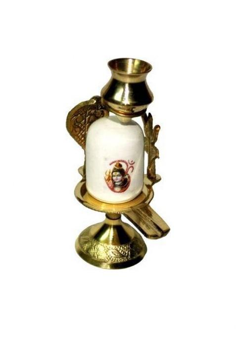 Shiv Black Shaligram Shiva Ling/Shivling With Jalahari Yoni Stand Decorative Showpiece - 8 Cm(Brass Gold)