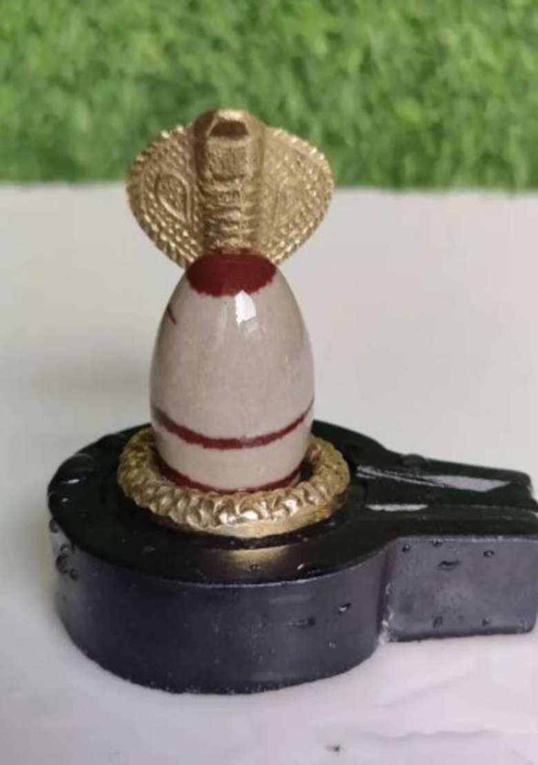 Shivling Original/ Natural Narmadeswar Shivling With Jaldhari Naag Nandi For Tempal Puja Decorative Showpiece - 2.5 Cm(Stone Brown Black White Yellow Yellow Green Red Silver Multicolor) - Indya