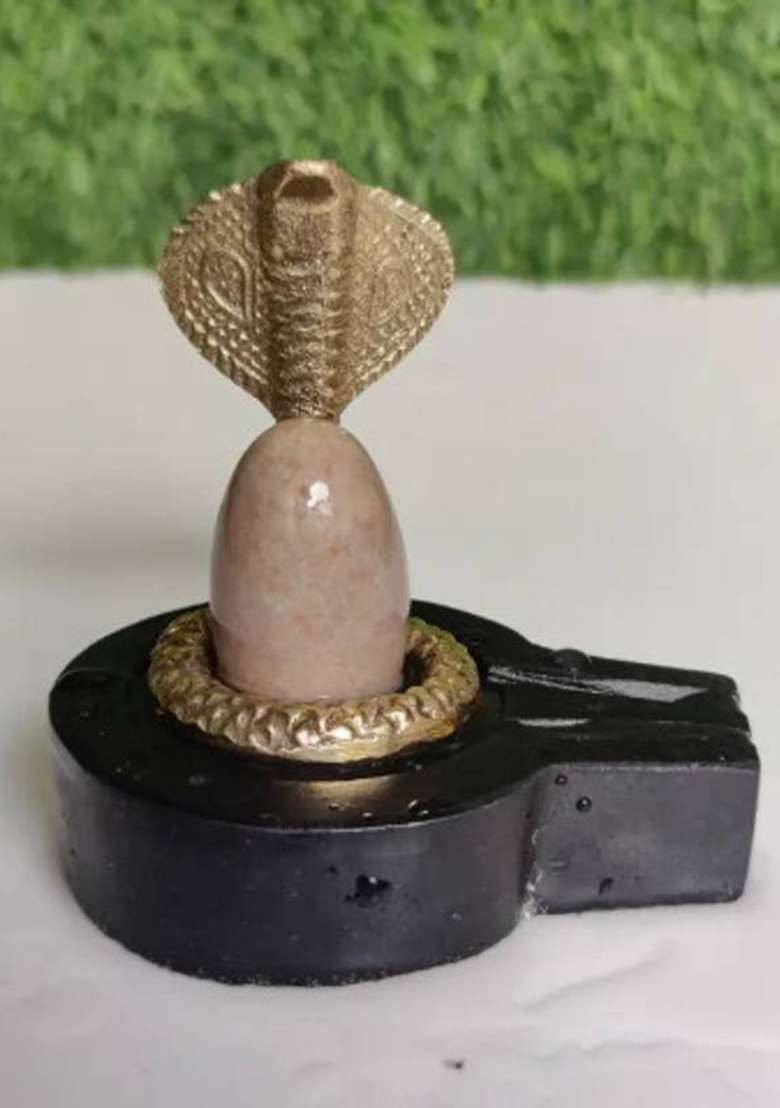 Shivling Original/ Natural Narmadeswar Shivling With Jaldhari Naag Nandi For Tempal Puja Decorative Showpiece - 2.5 Cm(Stone Brown Black White Yellow Yellow Green Red Silver Multicolor) - Indya