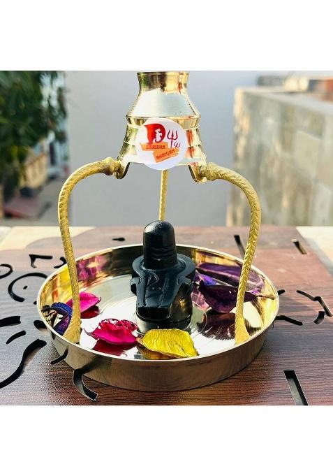 Elitetouch Kalash With Stand Brass For Home Puja Temple Black Shivling Decorative Showpiece - 14 Cm(Brass Gold)