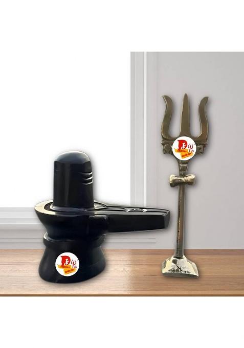 Daridra Bhanjan Black Marble Shivling With Brass Trishul Traditional Hindu Religious Idol Decorative Showpiece - 7 Cm(Marble Black)