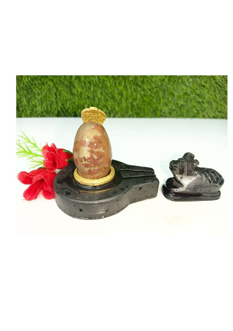 Shivling Original Narmadeshwar Shivling With Jaladhari 1.5 Inch Lingam 3 Inch Jaladhari Decorative Showpiece - 2.5 Cm(Stone Brown Black White Yellow Yellow Green Red Silver Multicolor) - Indya