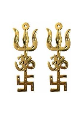Daridra Bhanjan Trishakti Trishul Trishakti Trishul With Om & Swastik / Pooja Trishul Decorative Showpiece - 12 Cm(Brass Gold)