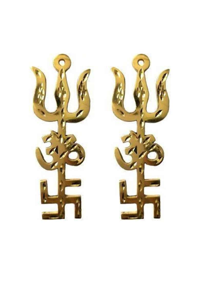 Daridra Bhanjan Trishakti Trishul Trishakti Trishul With Om & Swastik / Pooja Trishul Decorative Showpiece - 12 Cm(Brass Gold) - Indya