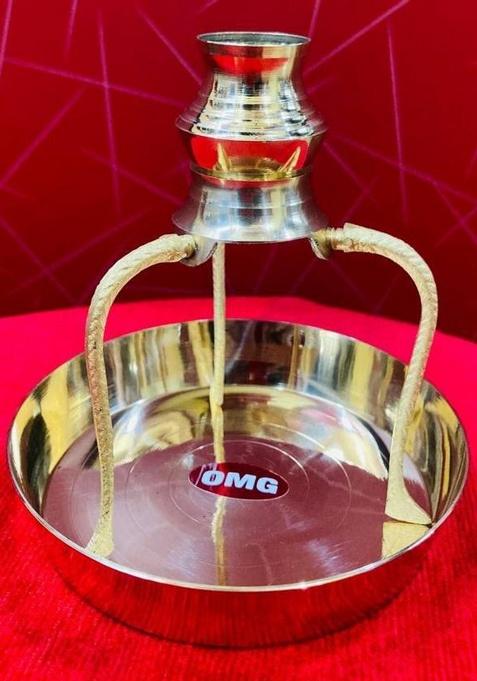 Adiyogi Shivling Stand/Tipai With Abhishek Lotiand Brass Plate Decorative Showpiece - 12 Cm(Brass Gold)