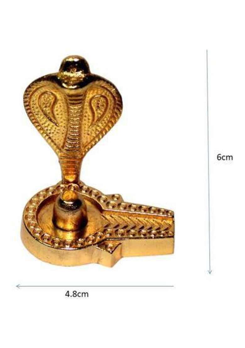 Flukyco Original Metal Handmade Shiva Shivling Idol With Sheshnaag Or Tripai Stand With Decorative Showpiece - 12 Cm(Brass Gold) - Indya